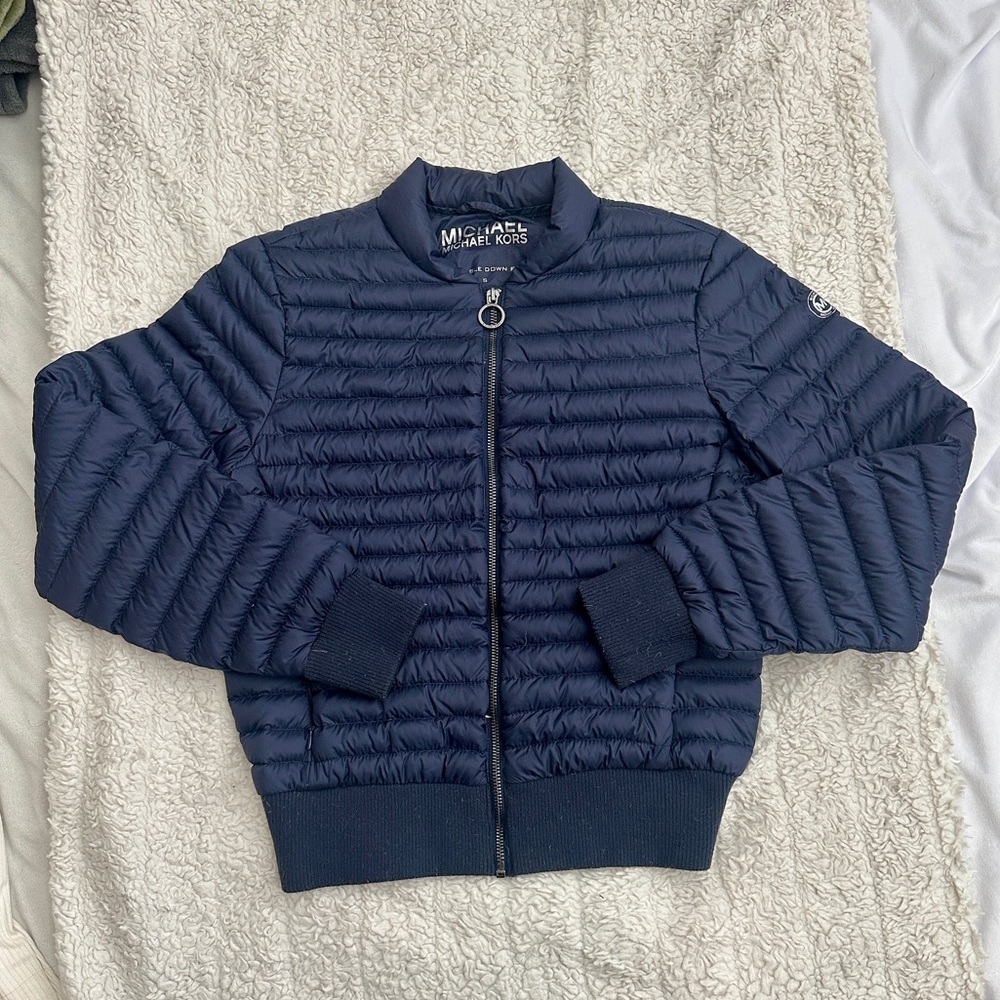 Michael Kors Navy Puffer Down Jacket Bomber Jacket Size Small, Packable